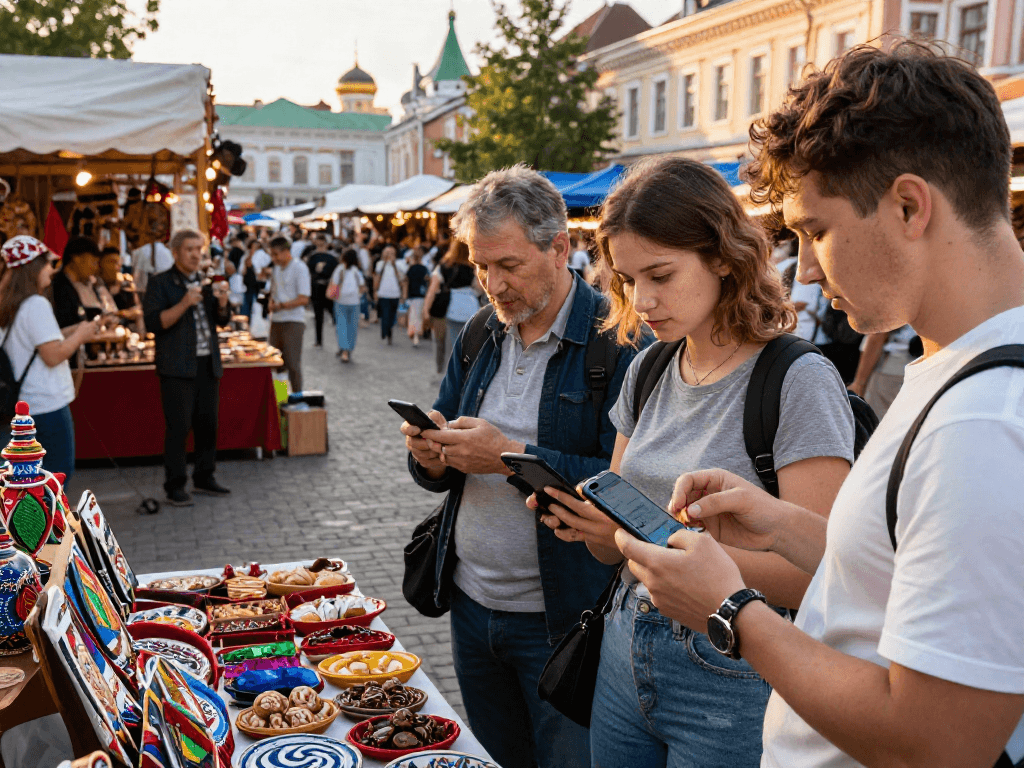 Los turistas utilizan https://payinrussia.com/ para realizar pagos en un mercado ruso vibrante.