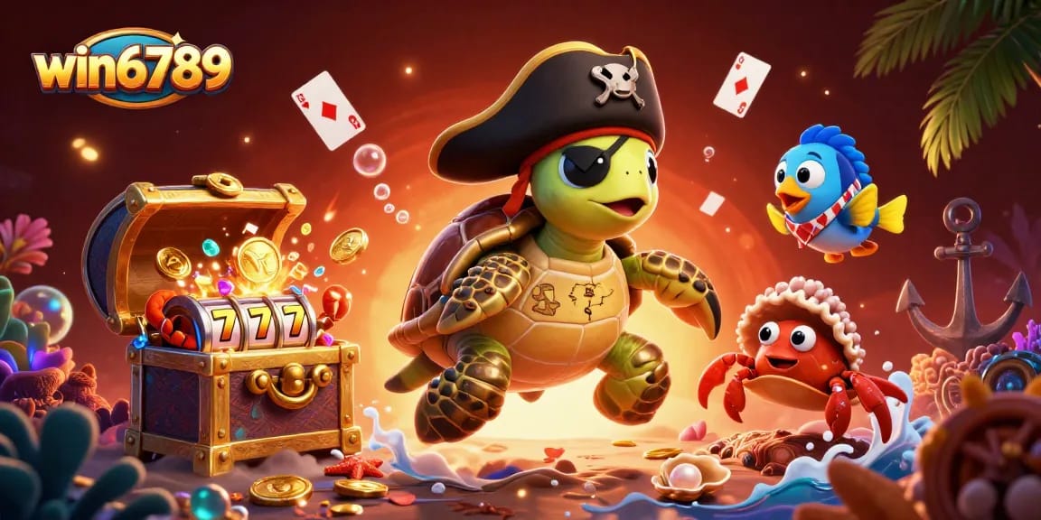 Experience thrilling gameplay at win6789 with a vibrant underwater casino scene featuring playful characters.