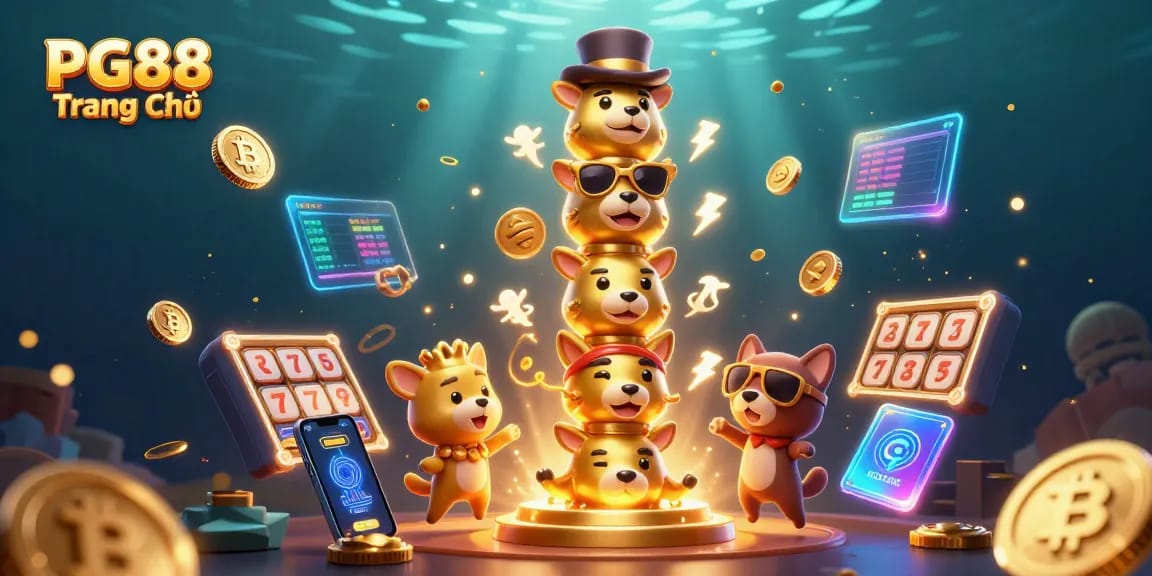 Engage with PG88 Trang Chủ's vibrant casino world, featuring a lively totem pole and dynamic gambling elements.