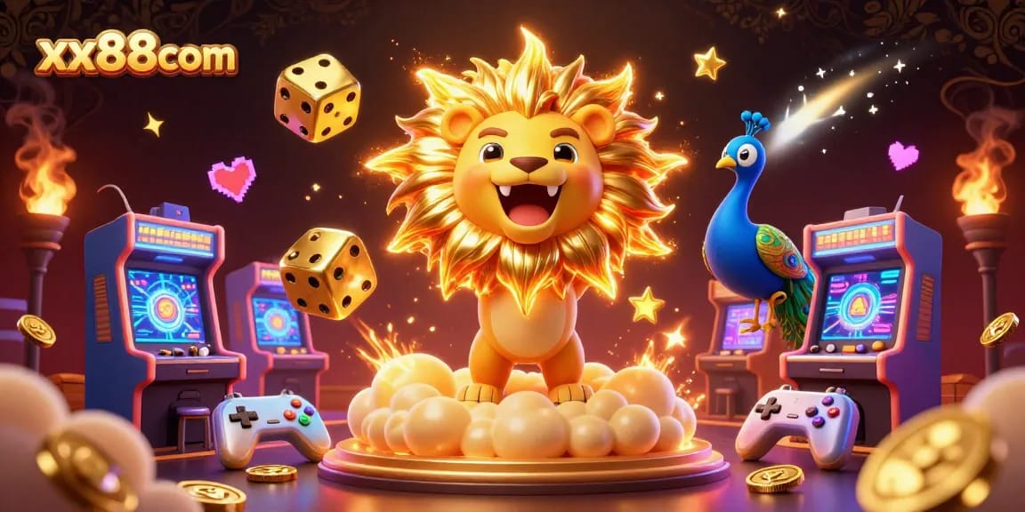 Experience exciting wins at xx88com with vibrant 3D casino elements and golden visuals.