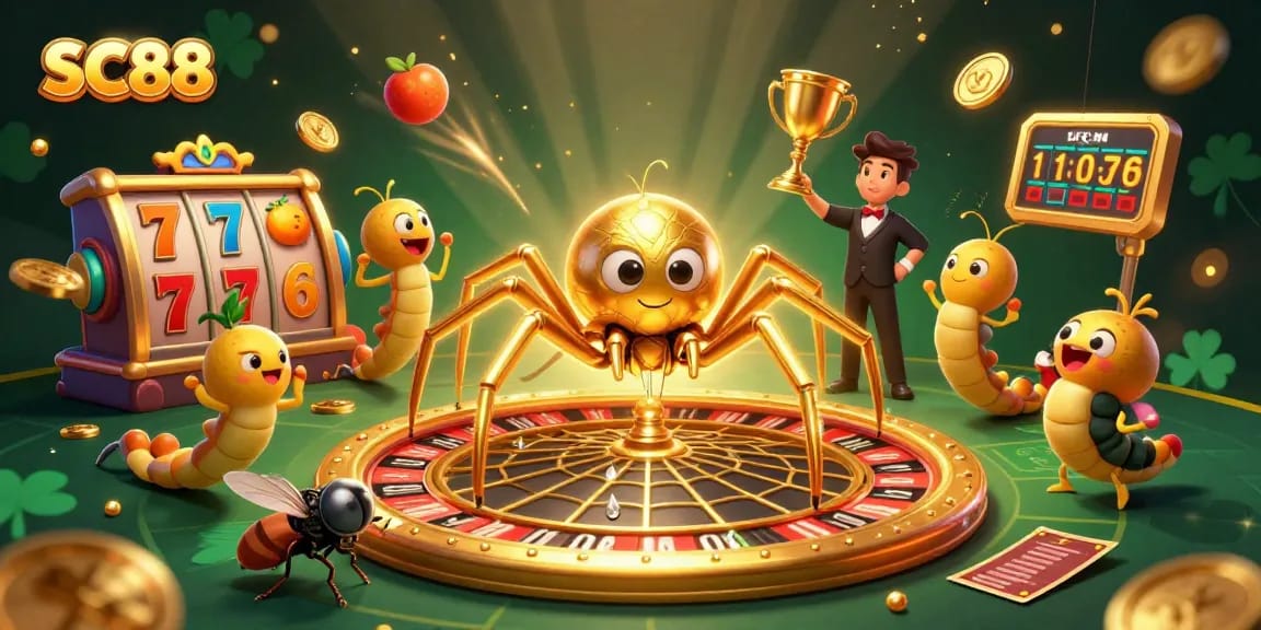 Place bets with SC88 at a dynamic casino scene featuring a spinning roulette wheel and vibrant game elements.