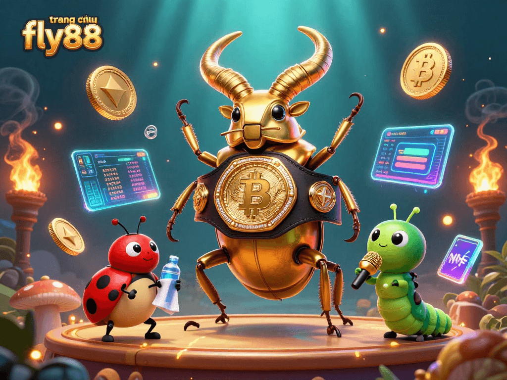 Experience the thrill of gaming at trang chủ fly88 with dynamic illustrations of gambling action and crypto elements.