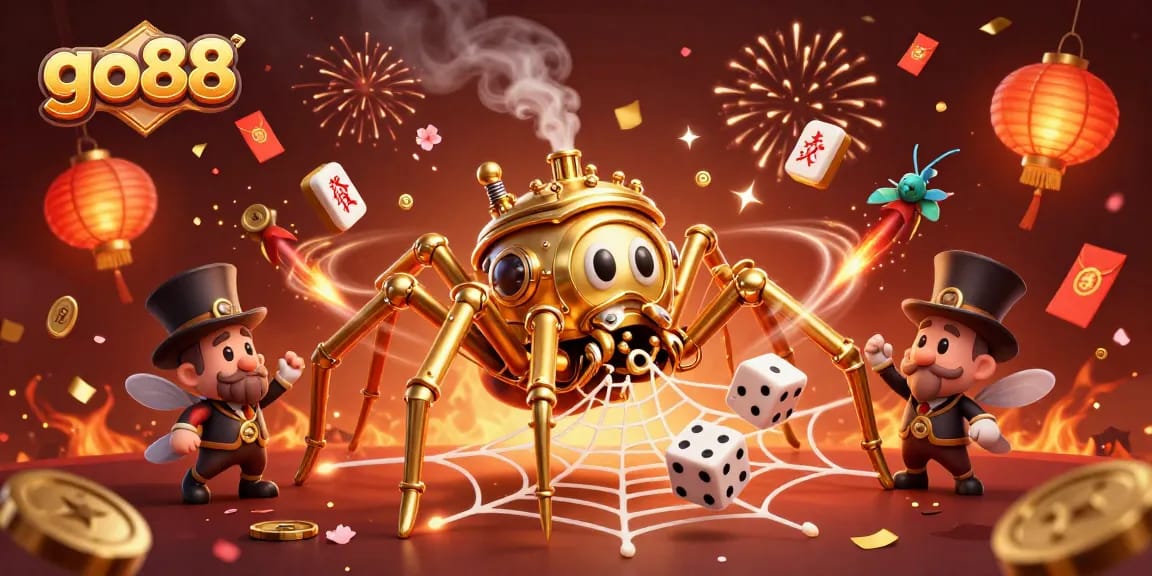 Engage with go88 in this vibrant steampunk casino illustration filled with dynamic elements.