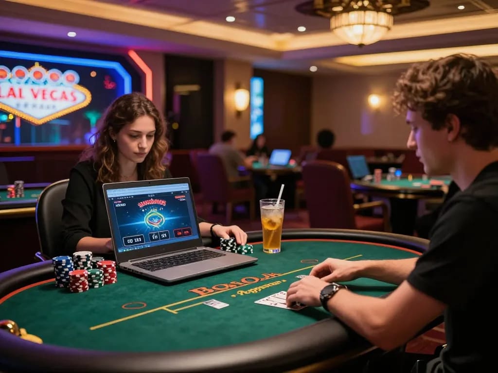 Engaging in online poker at home with llwin app, showcasing vibrant gaming atmosphere.