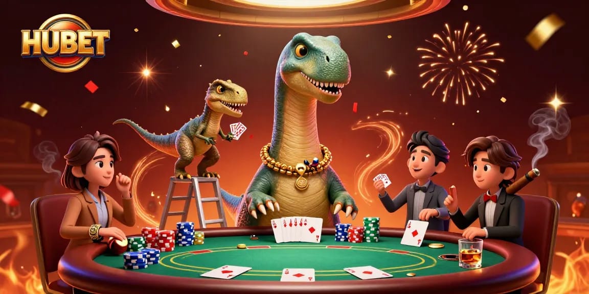 Experience thrilling poker action with HUBET's vibrant casino scene featuring unique 3D characters