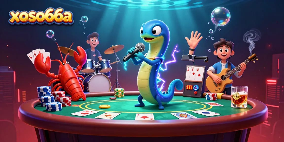 Experience the excitement at xoso66a with a vibrant underwater casino scene featuring lively characters.