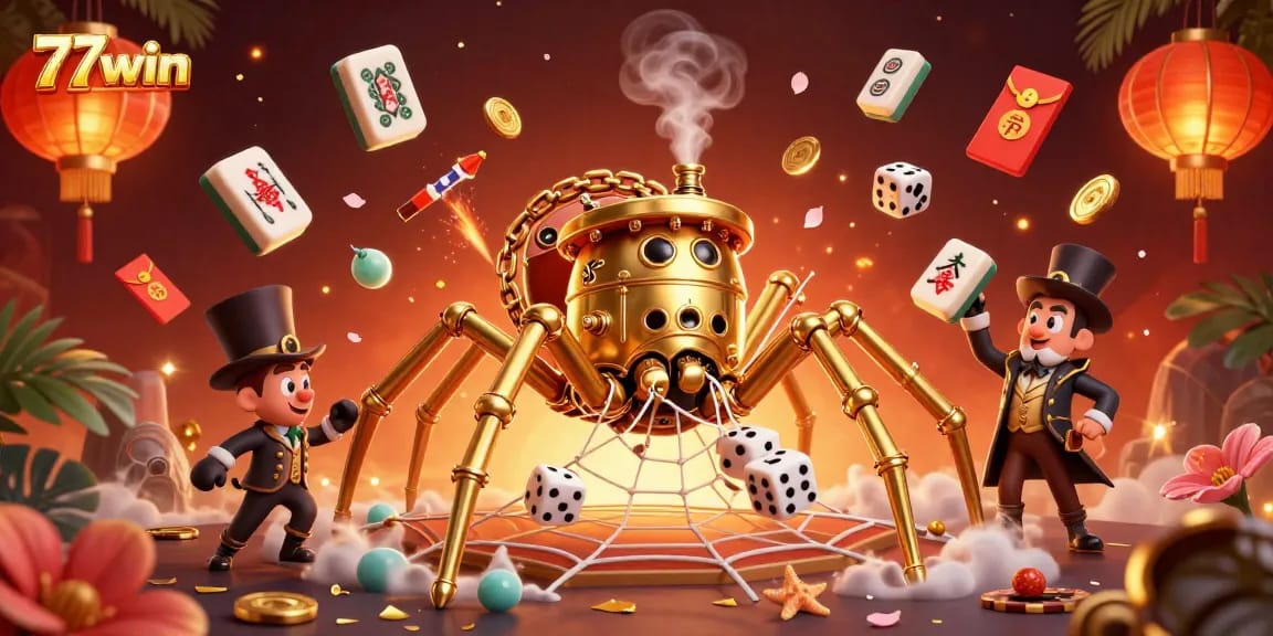 Experience jackpots with the rich visual theme of 77win's exciting casino world featuring golden elements.