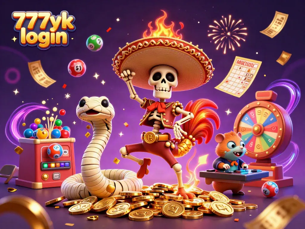 Engage in thrilling online gameplay with 777yk login amidst a colorful celebratory scene of animated characters.