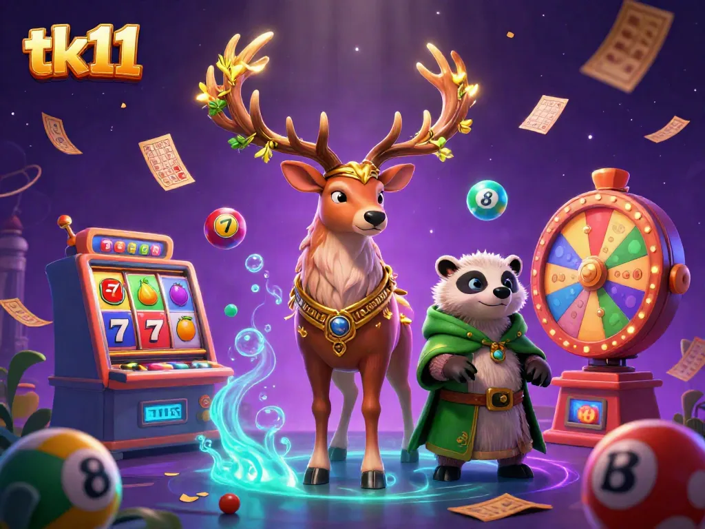 Engage in exciting gameplay at tk11 with colorful slot reels, a druid stag, and a wise badger.