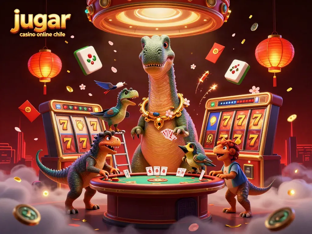 Jugar casino online Chile en una escena 3D rica con dinosaurios y elementos de juego