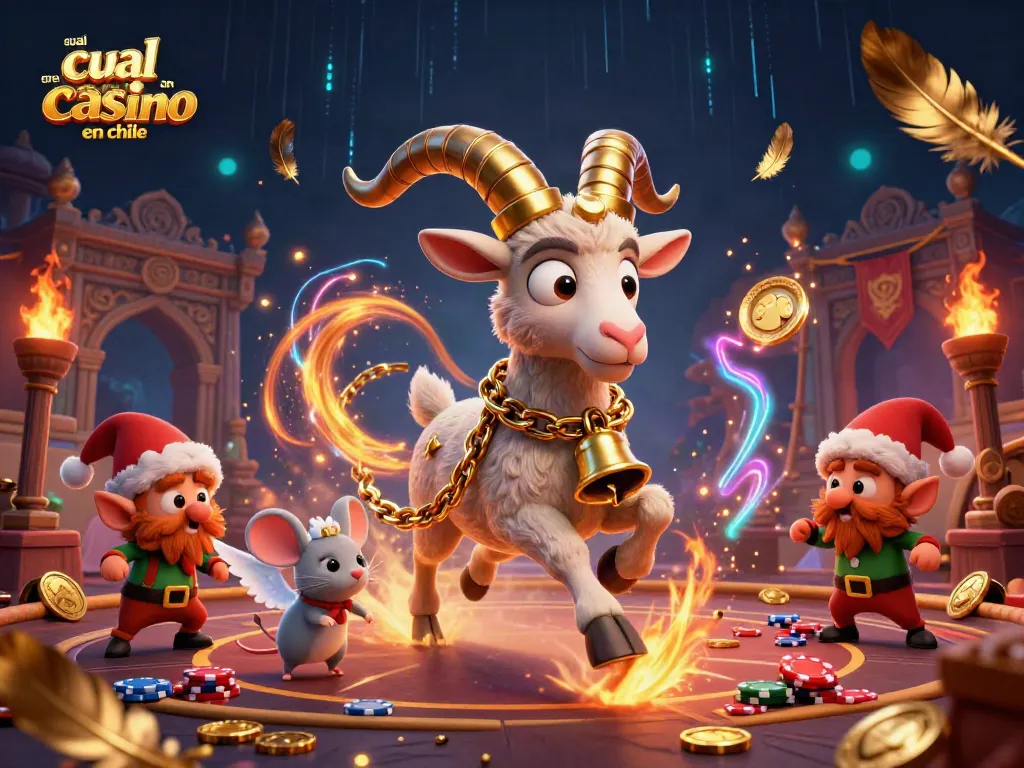 Juego en el mejor casino online en Chile con Krampus y un ratón angelical ordenando el caos.