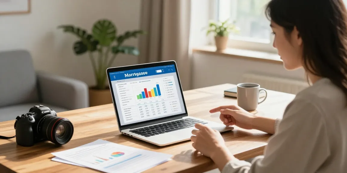 Couple using a simular hipoteca calculator in a modern home office.