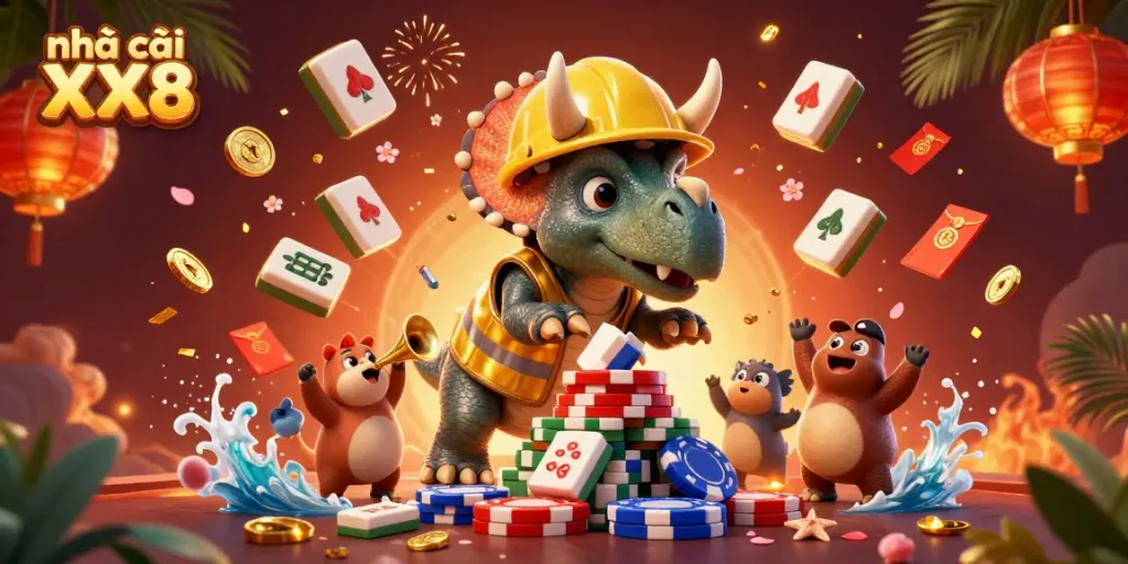 Experience the thrill of Nhà cái XX8 with a vibrant scene celebrating online gambling and gaming.
