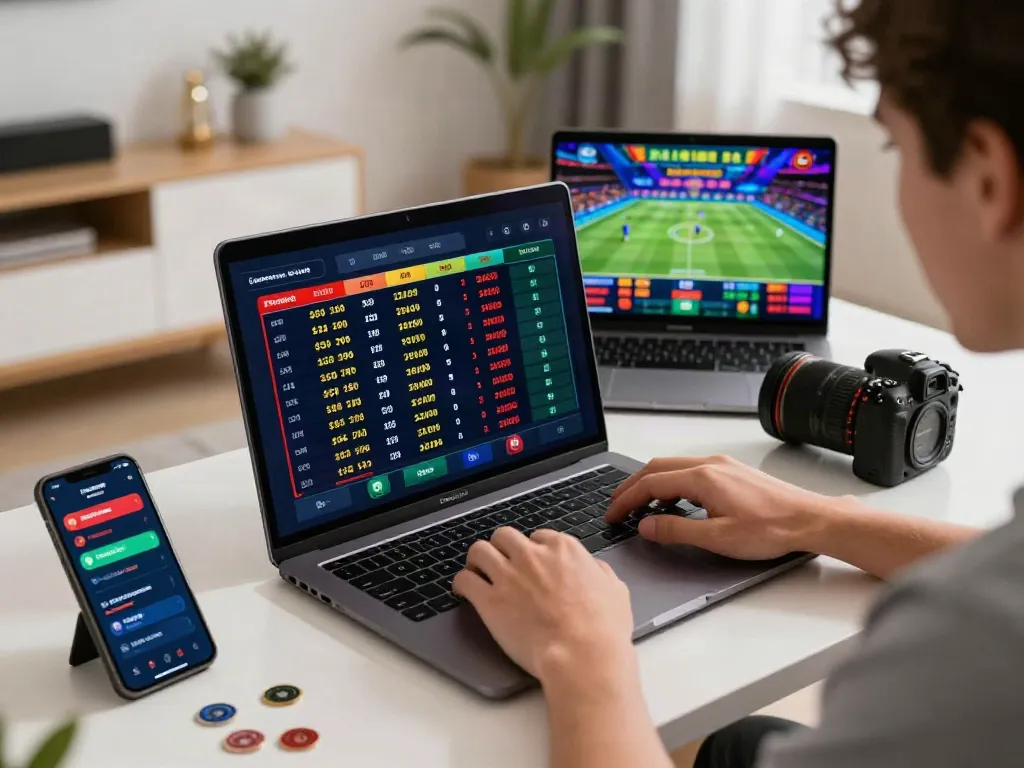 Engaged user placing bets on ta88 platform in a vibrant, modern setting