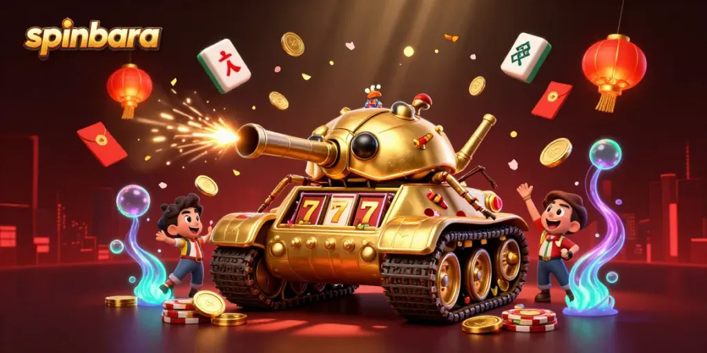 Experience the thrill of winning at spinbara with a vibrant casino-themed illustration showcasing lively gaming action.