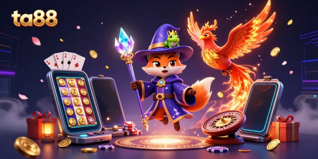 Experience thrilling action at ta88 with a mystical fox wizard and his phoenix companion, amidst captivating gaming elements.