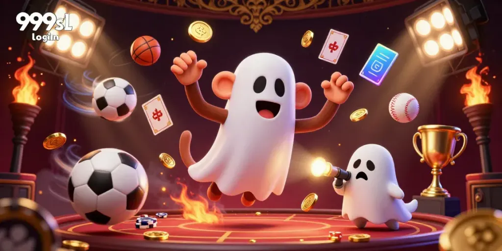 Experience thrilling 999sl login action with a mischievous monkey juggling gold in a haunted casino.