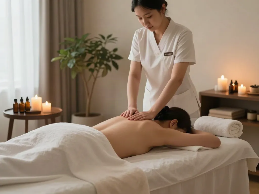 Relaxing 잠실출장안마 massage setup with serene ambiance and professional elements.