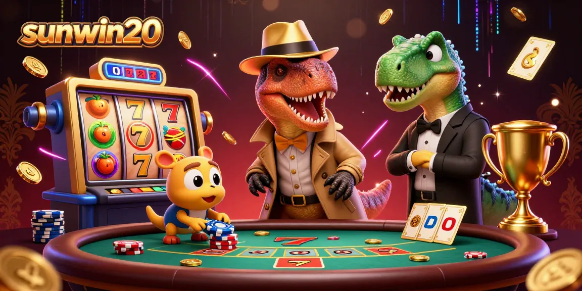 Experience thrilling gaming with sunwin20 in a vibrant, dynamic casino scene featuring unique characters.