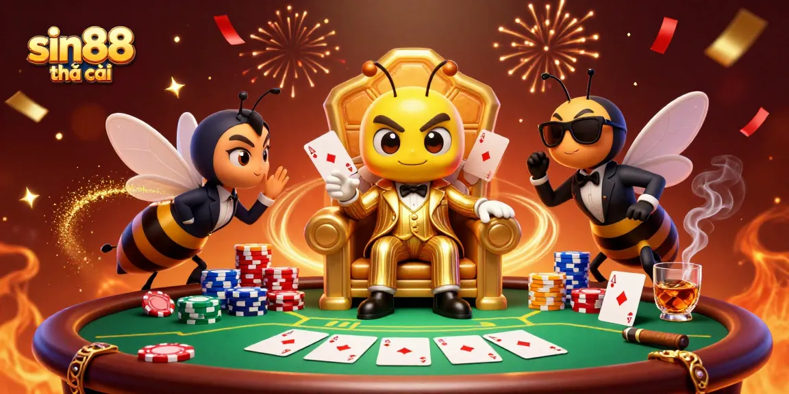 Experience the thrill with sin88 nhà cái featuring a dynamic poker scene in a vibrant illustration.