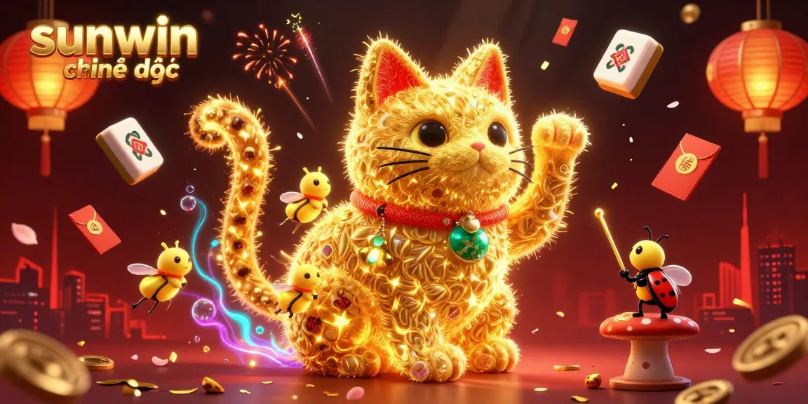 Experience exhilarating wins with sunwin chính thức, illustrated by a lucky cat and colorful casino symbols.