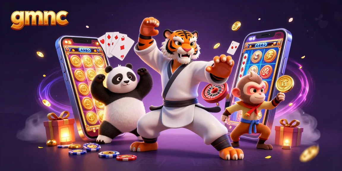 Experience the excitement of gmnc with a kung fu tiger and panda in a vibrant casino scene.