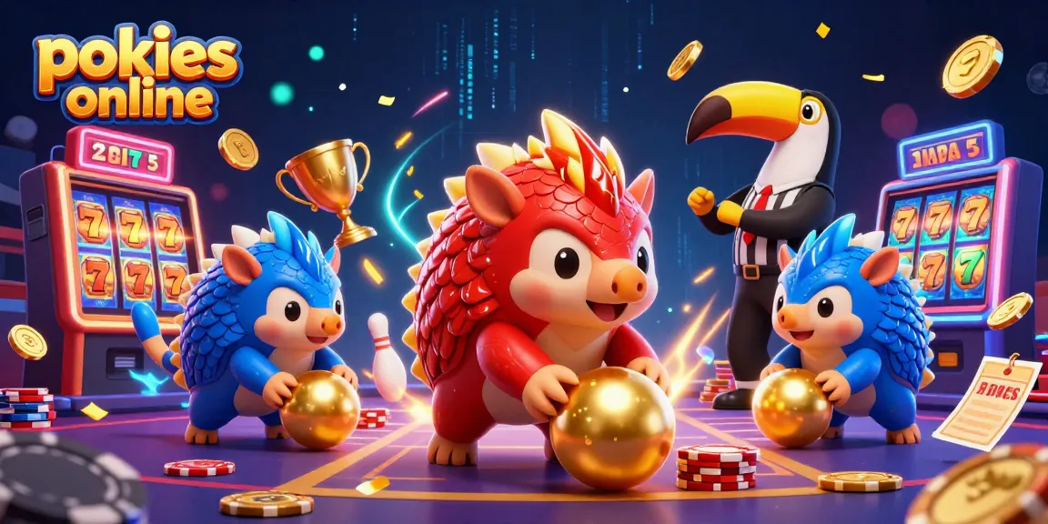 Experience pokies online with dynamic pangolins rolling through golden balls and poker chips.