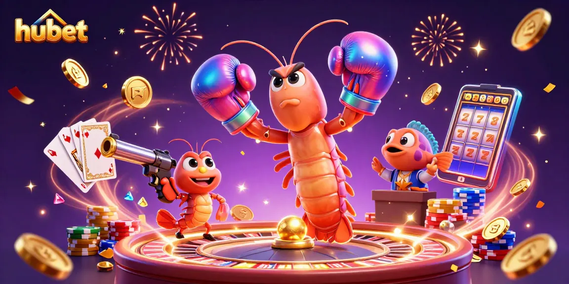 Join the excitement of hubet as the mantis shrimp and friends celebrate with dazzling casino elements.